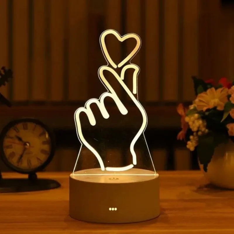 Romantic Love 3D Acrylic Led Lamp for Home Children's Night Light Table Lamp Christmas Party Decor Valentine's Day Bedside Lamp