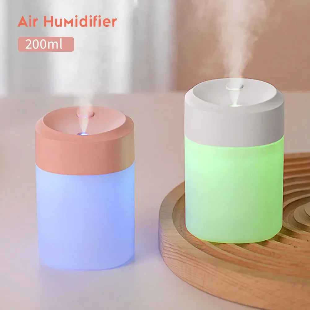 200ml Mini Air Humidifier with Night Light Essential Oil Diffuser USB Mist Maker Car Air Freshener for Bedroom Office