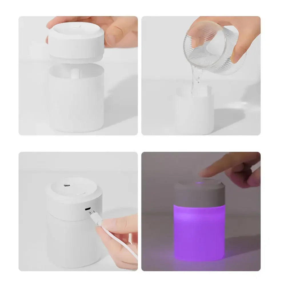 200ml Mini Air Humidifier with Night Light Essential Oil Diffuser USB Mist Maker Car Air Freshener for Bedroom Office