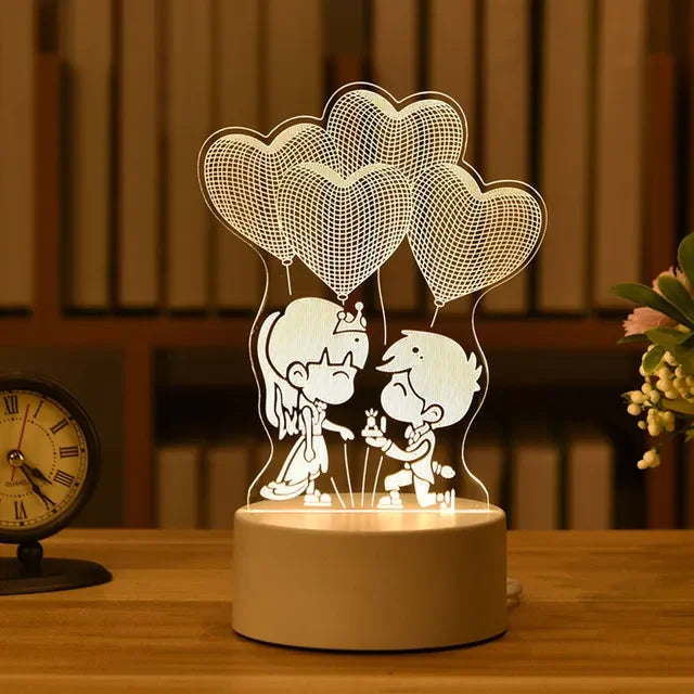 Romantic Love 3D Acrylic Led Lamp for Home Children's Night Light Table Lamp Christmas Party Decor Valentine's Day Bedside Lamp